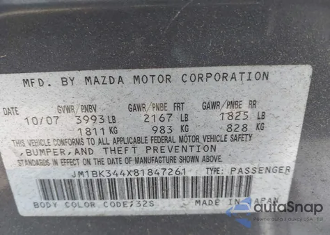 2008 Mazda Mazda3 S Sport from USA, damaged, VIN JM1BK344X81847261